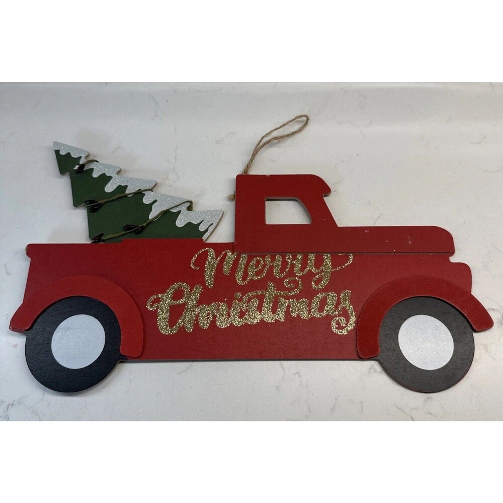 Christmas Wall Decor Old Red Truck With Tree Farmhouse